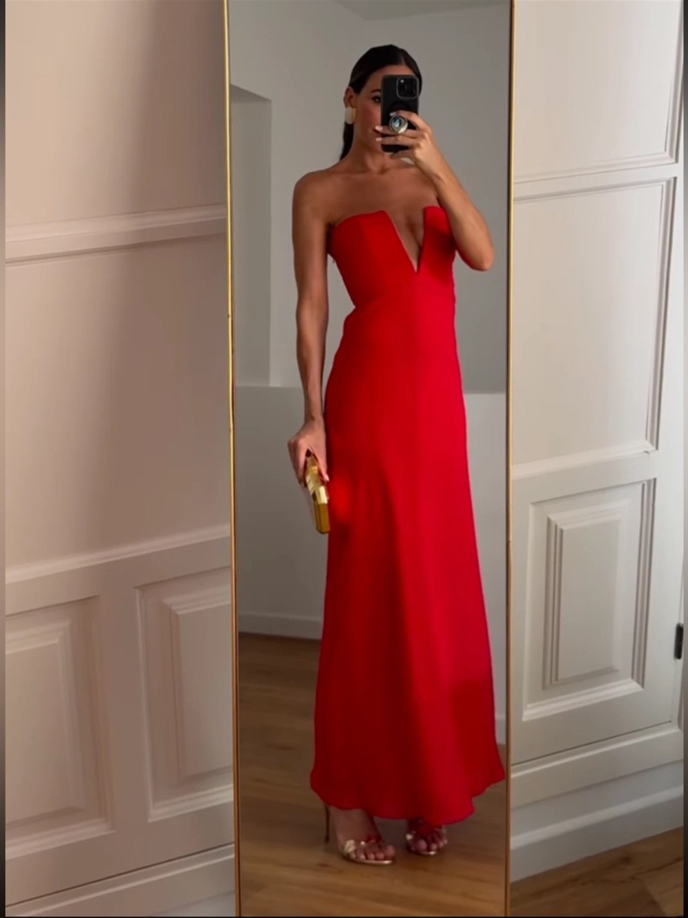 ZARA | Red Strapless Ruched Maxi Dress | NWT | Size L